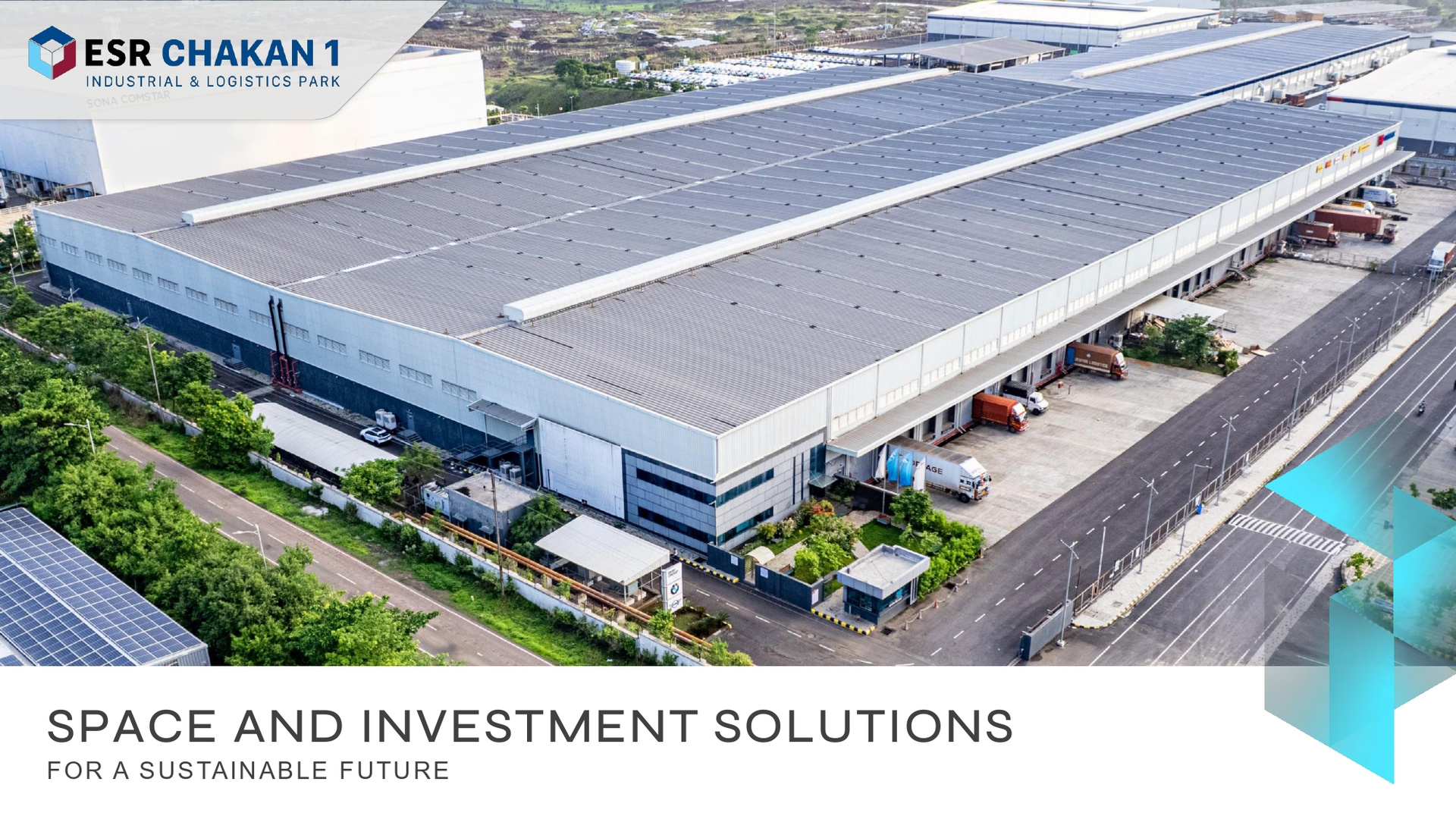 ESR Chakan 1 brochure cover showing a warehouse roof with solar panels.
