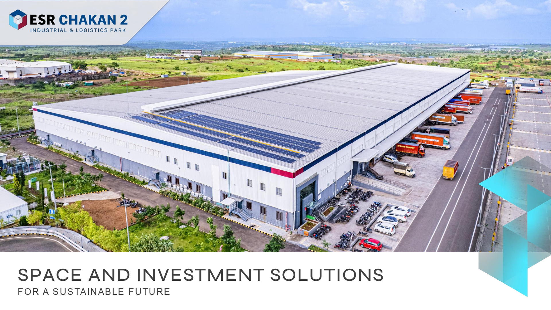ESR Chakan 2 brochure cover showing a warehouse with rooftop solar panels and loading bays.