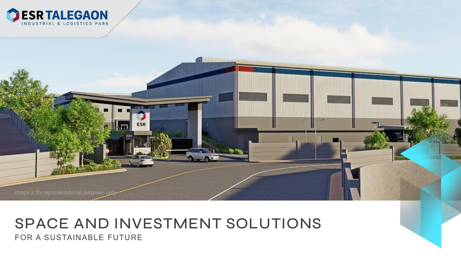 ESR Talegaon brochure cover featuring a warehouse exterior and entrance gate.